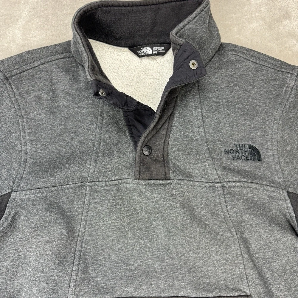 The North Face Men's Snap Fleece‎ Pullover Medium Gray Black Quarter Snap Jacket